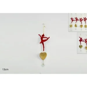 DUE ESSE CHRISTMAS Addobbi Per Albero>Addobbo Appendino Ballerina Di Velluto Rosso Con Pendenti 13 Cm