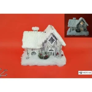 DUE ESSE CHRISTMAS Addobbi Casa E Ambiente>Addobbo Casetta Con Luce E Pelliccia Effetto Neve 19 Cm