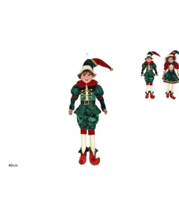 DUE ESSE CHRISTMAS Addobbi Per Albero>Addobbo Elfo Con Abiti In Velluto Verde/Rosso 40 Cm