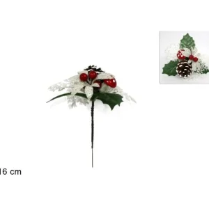 DUE ESSE CHRISTMAS Fiori>Addobbo Spillone Foglie Con Bacche E Pigne 16 Cm