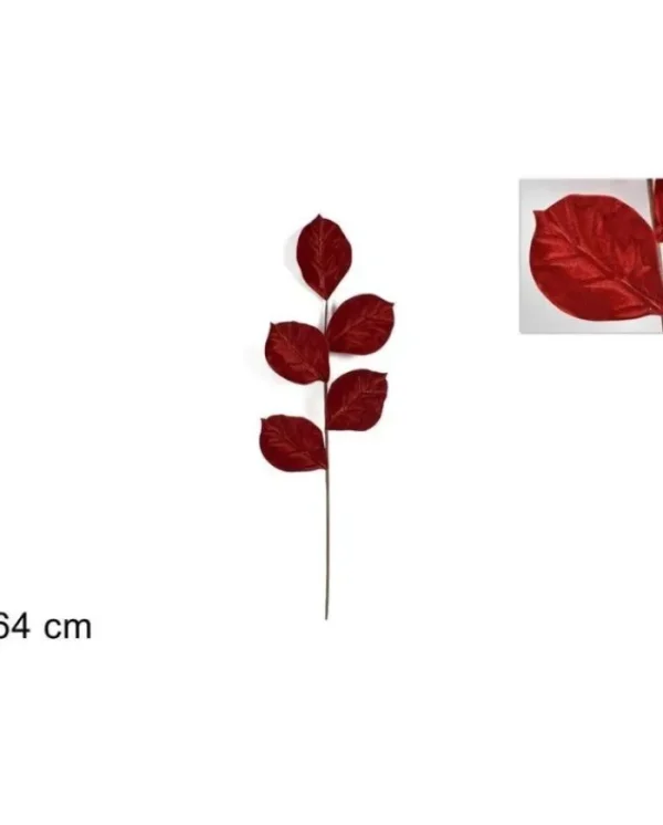 DUE ESSE CHRISTMAS Fiori>Addobbo Stelo Foglie Di Velluto 64Cm Rosso