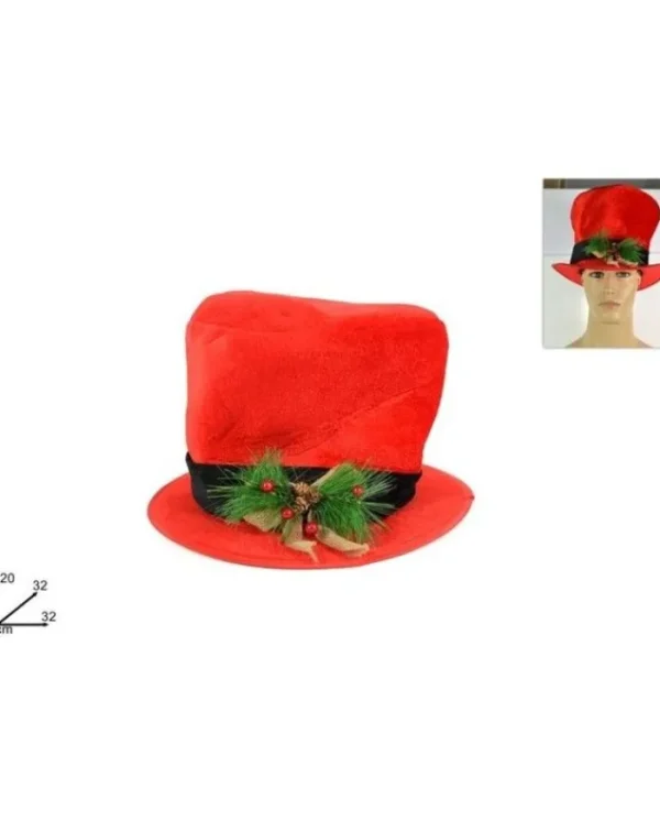 DUE ESSE CHRISTMAS Alberi E Accessori>Cappello Cilindro Rosso Con Bacche