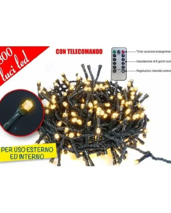 GOLDEN HILL Luci>Catena Luminosa Con Telecomando 300 Led Bianco Caldo