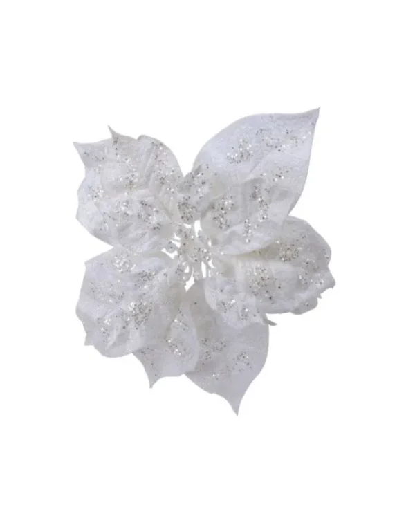 KAEMING Fiori>Fiore Poinsettia Bianca Su Clip Poliestere Glitter