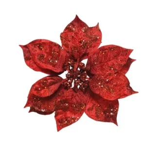 KAEMING Fiori>Fiore Poinsettia Rossa Su Clip Poliestere Glitter