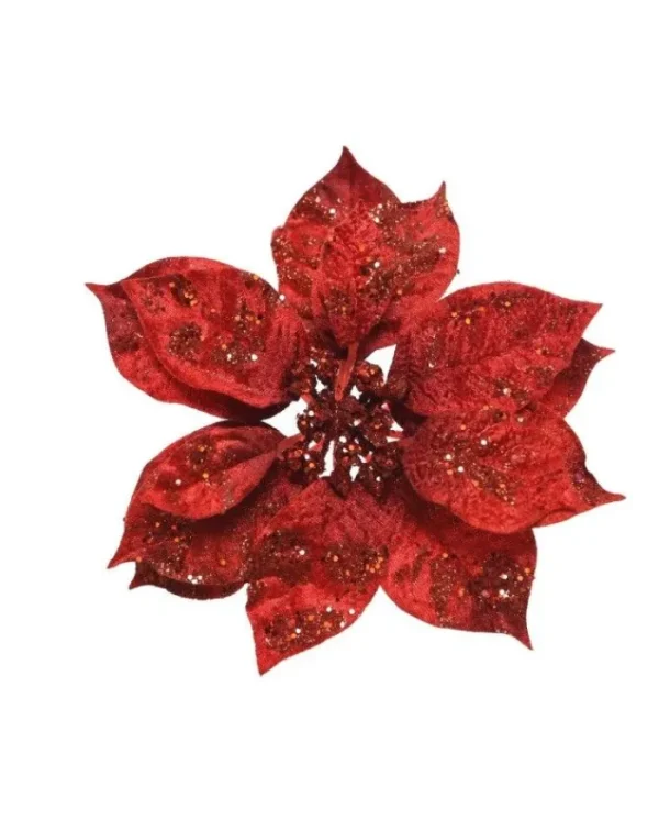 KAEMING Fiori>Fiore Poinsettia Rossa Su Clip Poliestere Glitter