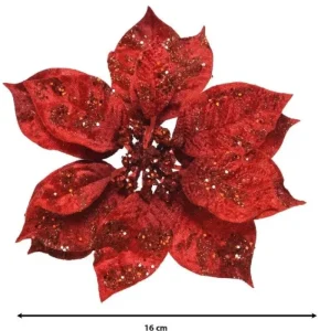 KAEMING Fiori>Fiore Poinsettia Rossa Su Clip Poliestere Glitter