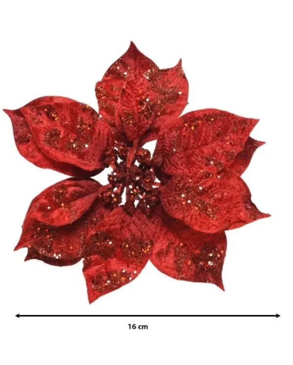 KAEMING Fiori>Fiore Poinsettia Rossa Su Clip Poliestere Glitter