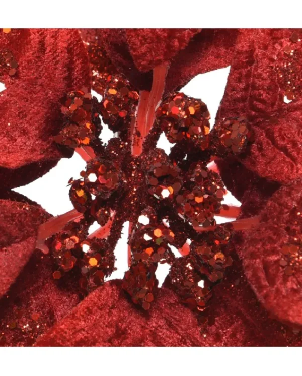 KAEMING Fiori>Fiore Poinsettia Rossa Su Clip Poliestere Glitter