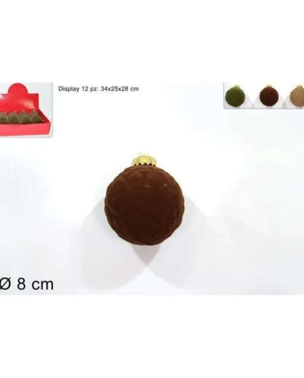 DUE ESSE CHRISTMAS Palline E Appendini>Palla 8Cm Floccata Rombi Marrone/Verdone