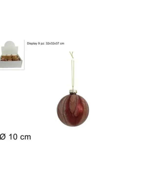 DUE ESSE CHRISTMAS Palline E Appendini>Pallina In Vetro 100 Mm Marmorizzata Rossa 1Pz