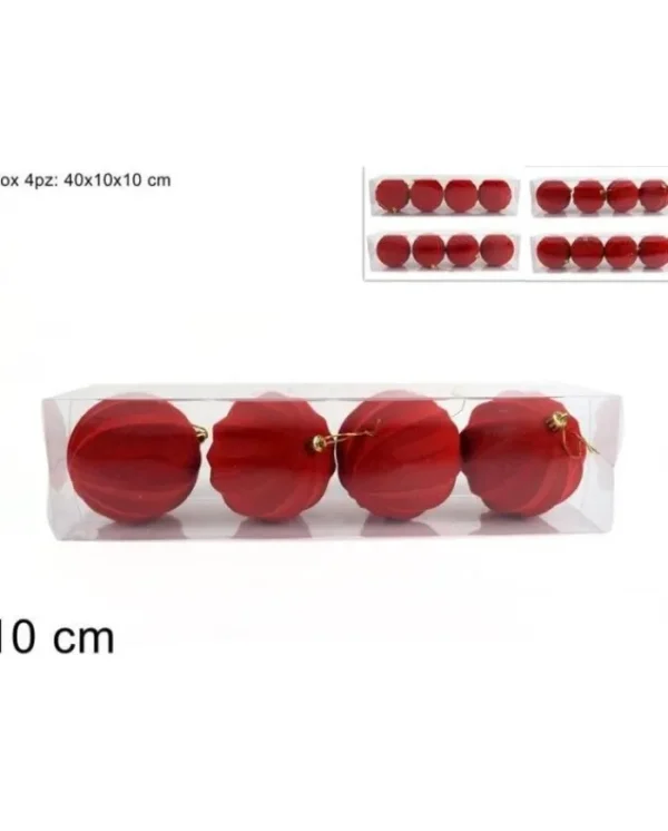 * Palline E Appendini>Palline Sfere Rosse O10Cm Floccate 4Pz