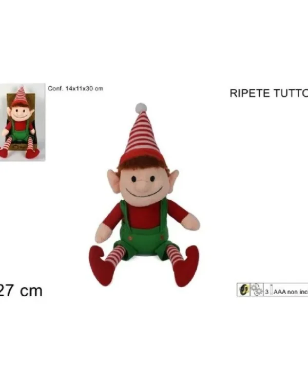 DUE ESSE CHRISTMAS Addobbi Per Albero>Peluche Natalizio Elfo Ripetetutto 27 Cm