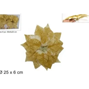 DUE ESSE CHRISTMAS Fiori>Poinsettia C/Pinzetta 25Cm Oro Art Df13D