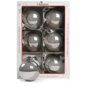 * Palline E Appendini>1Pz Pallina Sfera Di Vetro Liscia Argento Lucido 80Mm