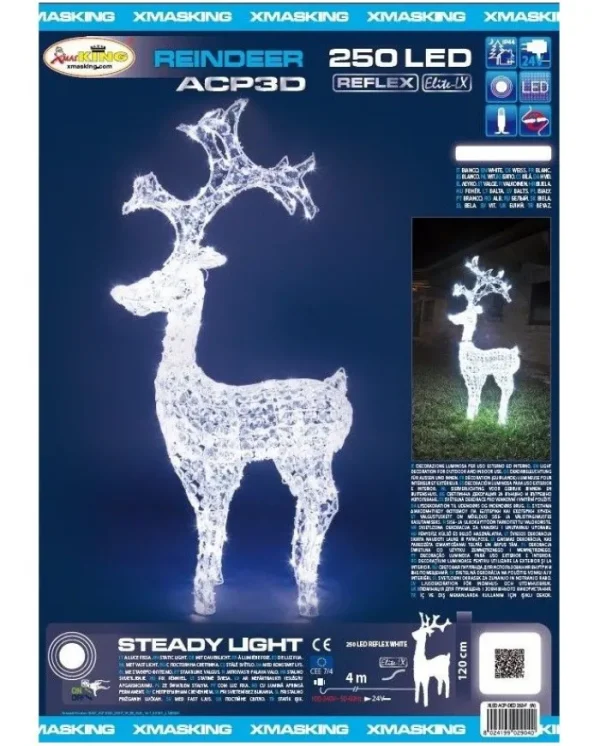 LOTTI Addobbi Casa E Ambiente>Renna Di Cristalli Acrilico 250 Led Bianco Caldo 3D