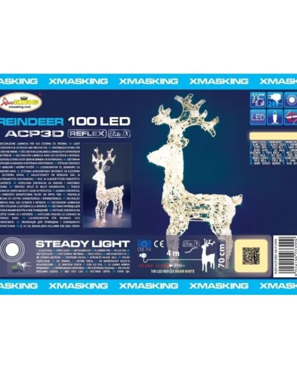 LOTTI Addobbi Casa E Ambiente>Renna Di Cristalli Acrilico 100 Led 4M+H70Cm