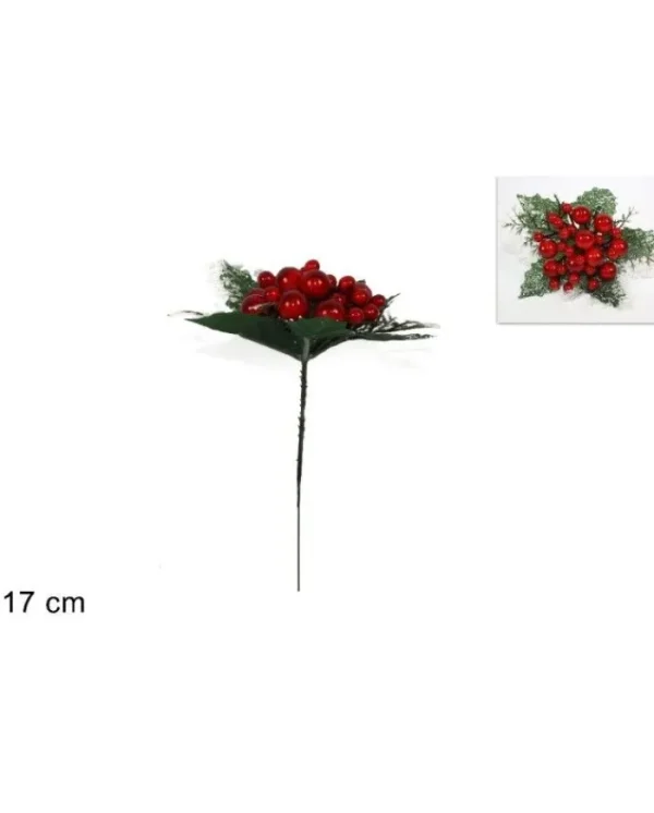 DUE ESSE CHRISTMAS Fiori>Spillone Con Foglie E Bacche Rosse 17 Cm